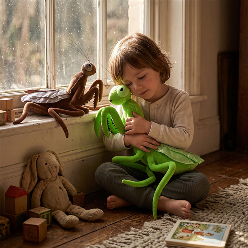 Kids Education Movies - Levensechte bidsprinkhaan knuffel, zacht gevuld insectenpop,