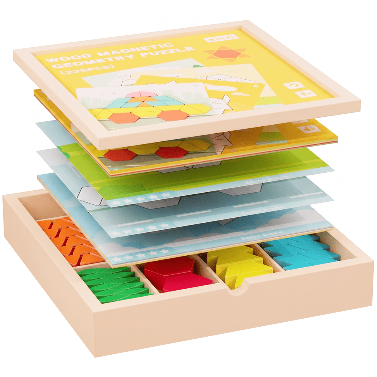Kids Education Help - 225-delige houten magnetische puzzel- en bouwblokset,