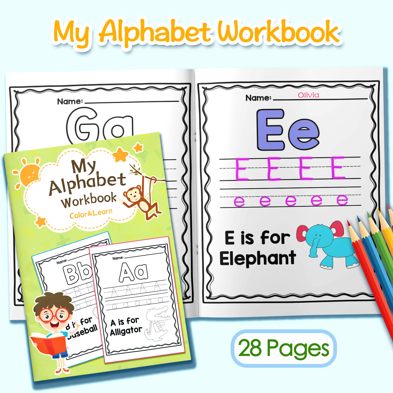 Kleurboek met alfabetwoorden e - Kids Education Age recensie en prijs